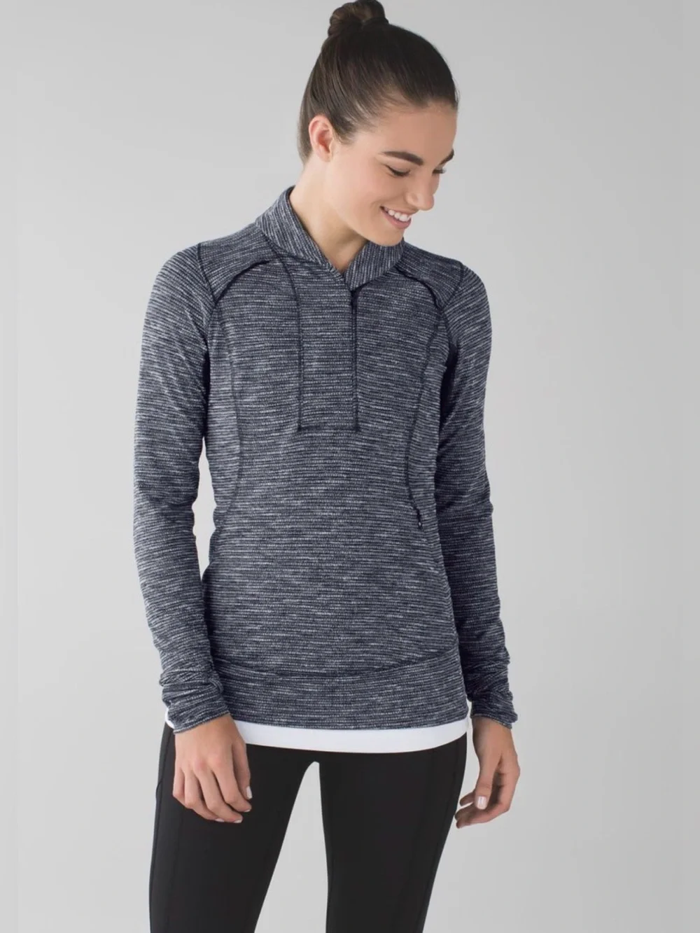 Lululemon Rulu Run Pullover Heathered Gray Half Zip Cuffins™ Thumbholes Women 8